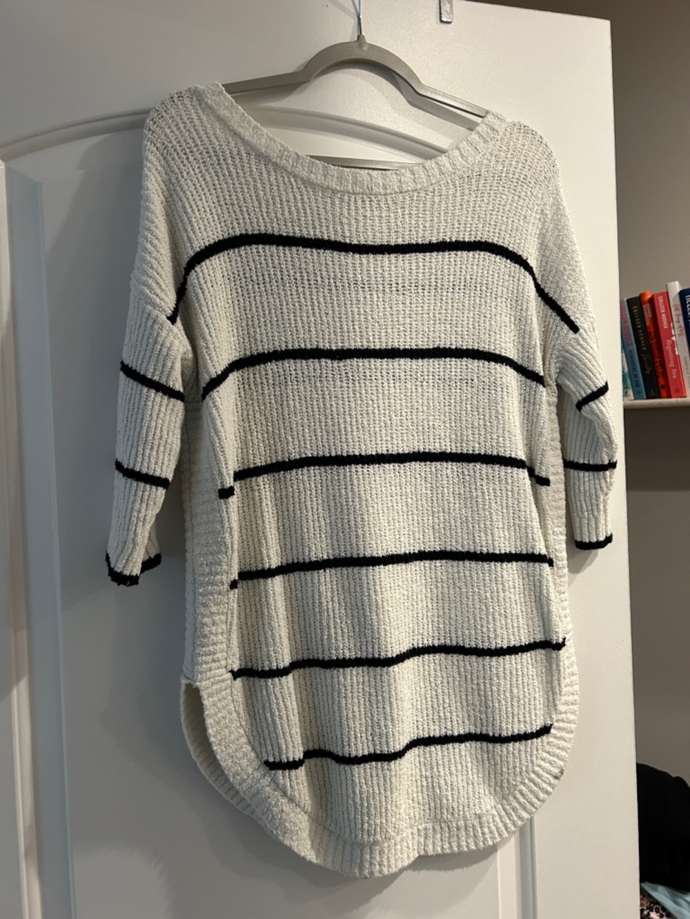 Express Cream and Black Striped Scoop-Neck Knit Sweater